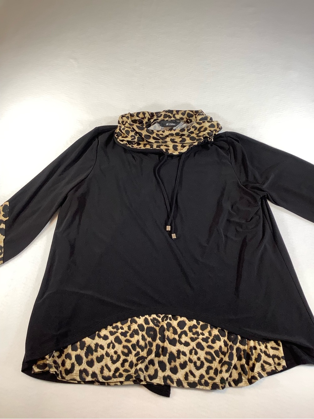 Ali Miles Black Tunic with Leopard Trim